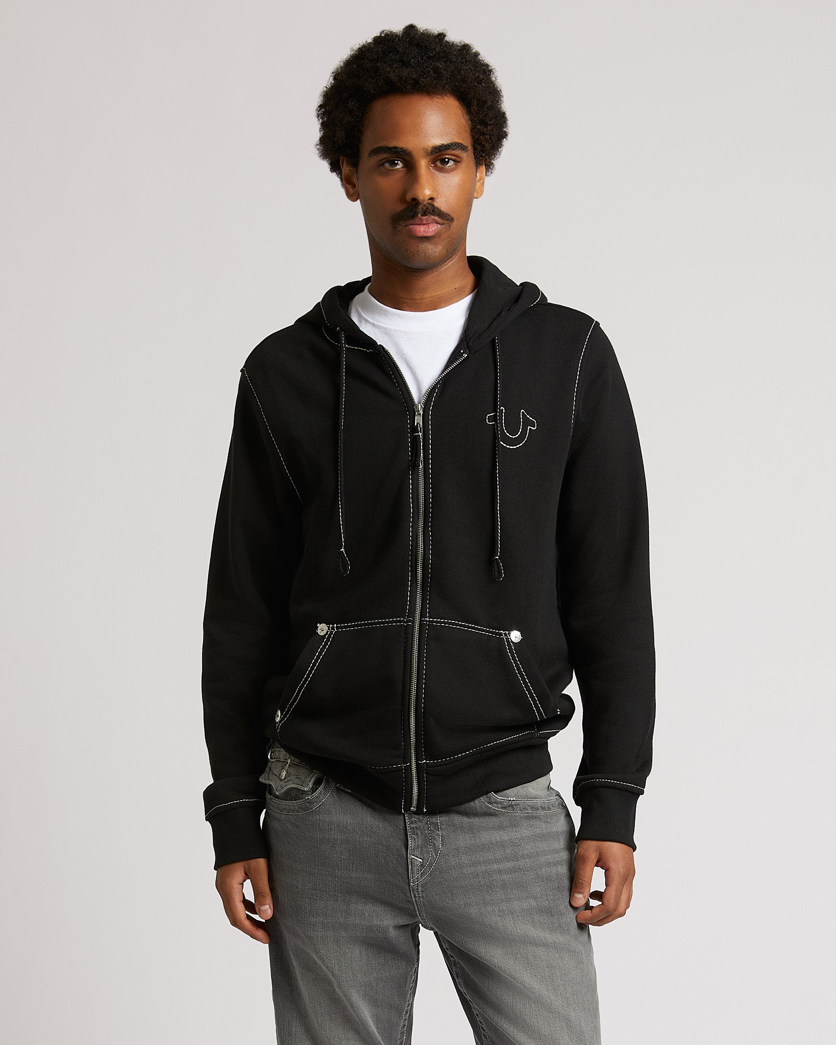 BIG T ZIP UP HOODIE - JET BLACK