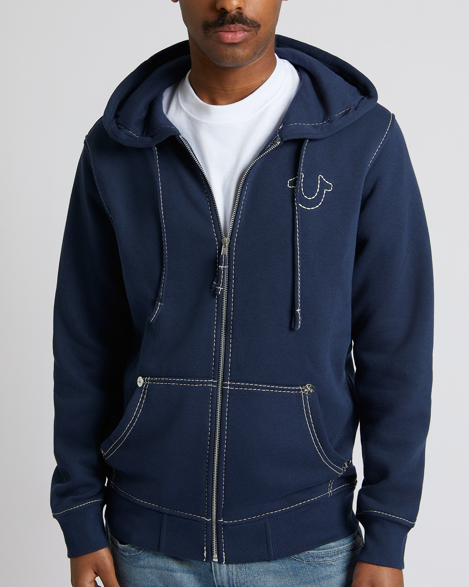 BIG T ZIP UP HOODIE - DRESS BLUE