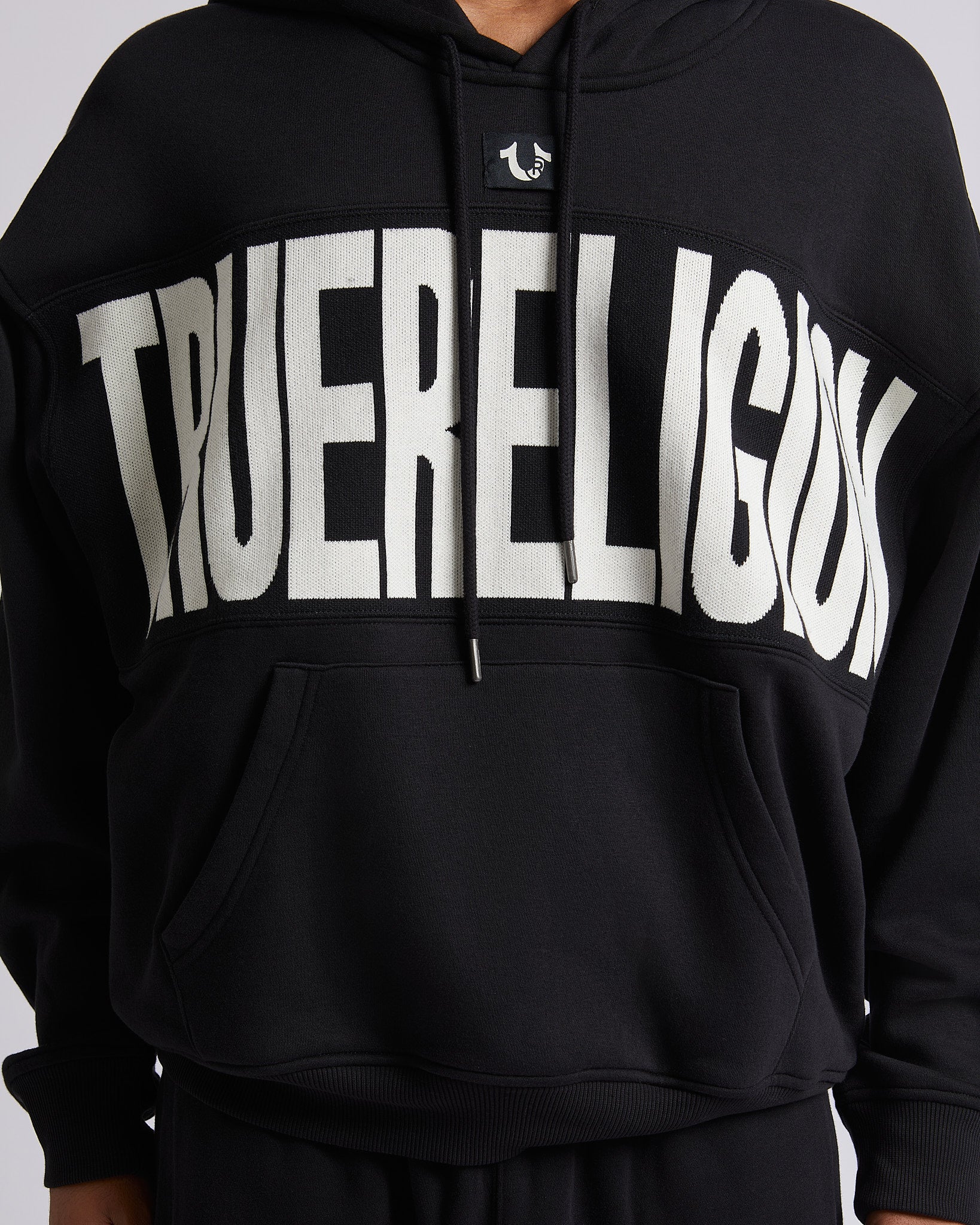 KNIT PANEL TR CINCHED HOODIE - JET BLACK
