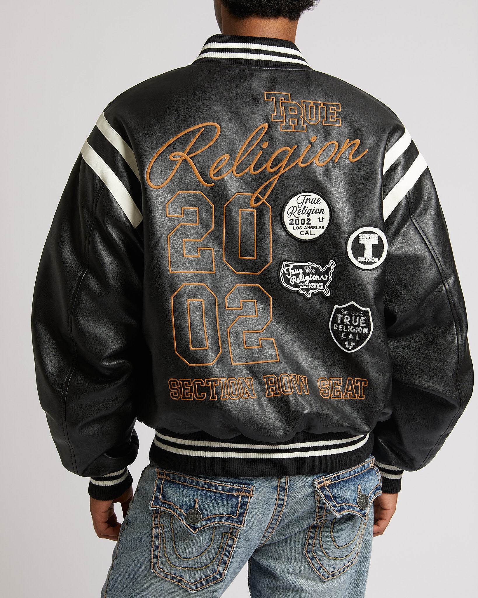 RETRO PU VARSITY JACKET - JET BLACK