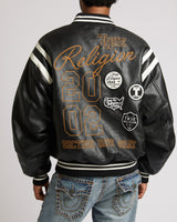 RETRO PU VARSITY JACKET - JET BLACK