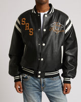 RETRO PU VARSITY JACKET - JET BLACK