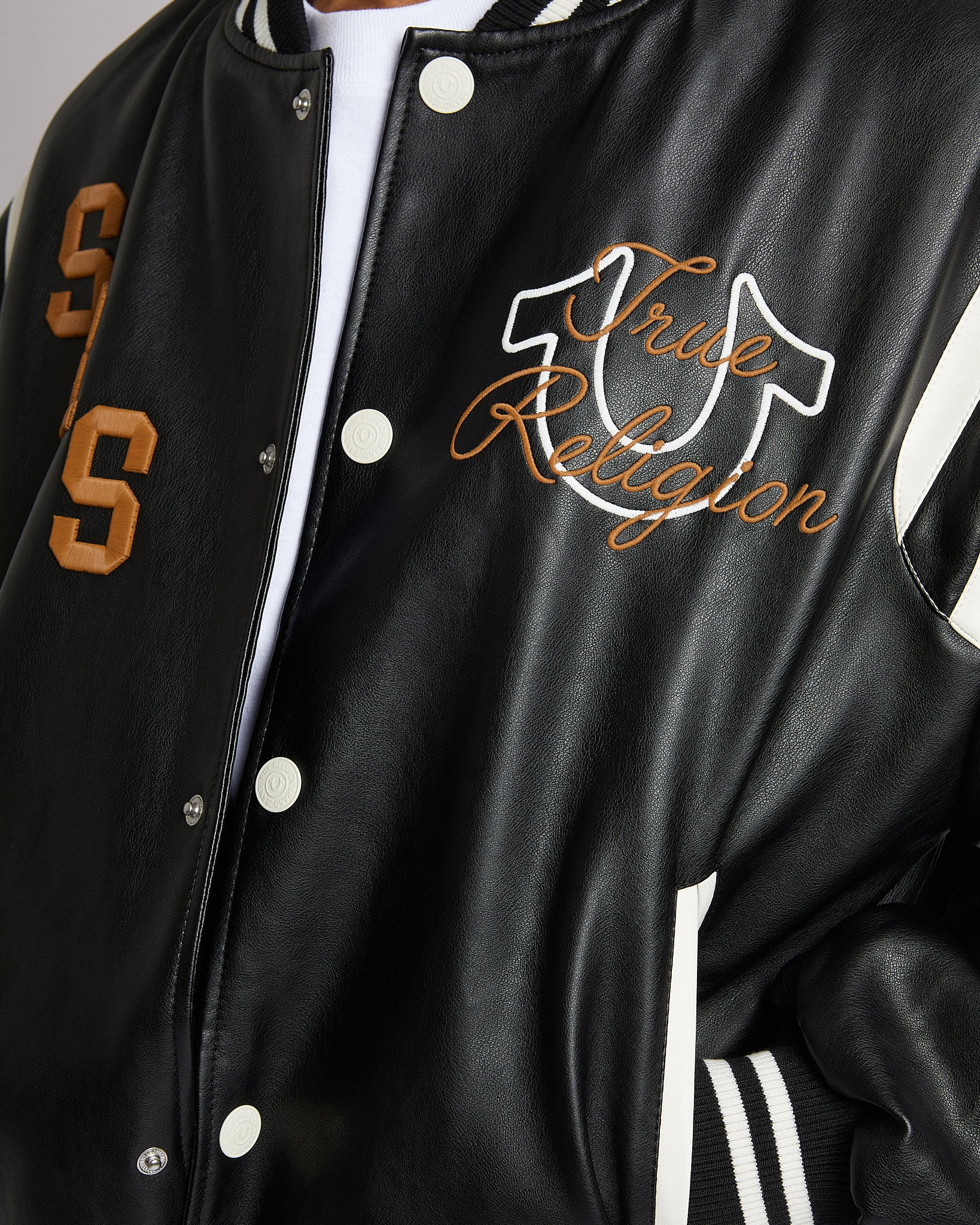 RETRO PU VARSITY JACKET - JET BLACK