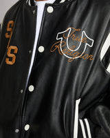 RETRO PU VARSITY JACKET - JET BLACK