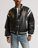 RETRO PU VARSITY JACKET - JET BLACK