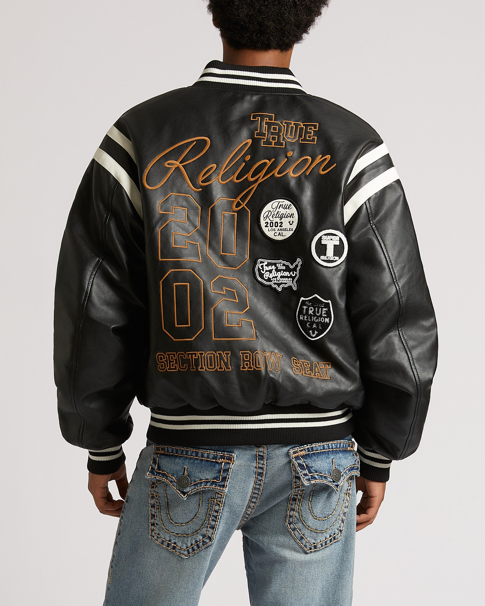 RETRO PU VARSITY JACKET - JET BLACK