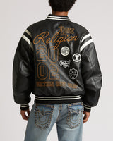 RETRO PU VARSITY JACKET - JET BLACK