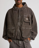 BIG T CINCHED HOODED WRKWR JKT - BROWN ACID WASH