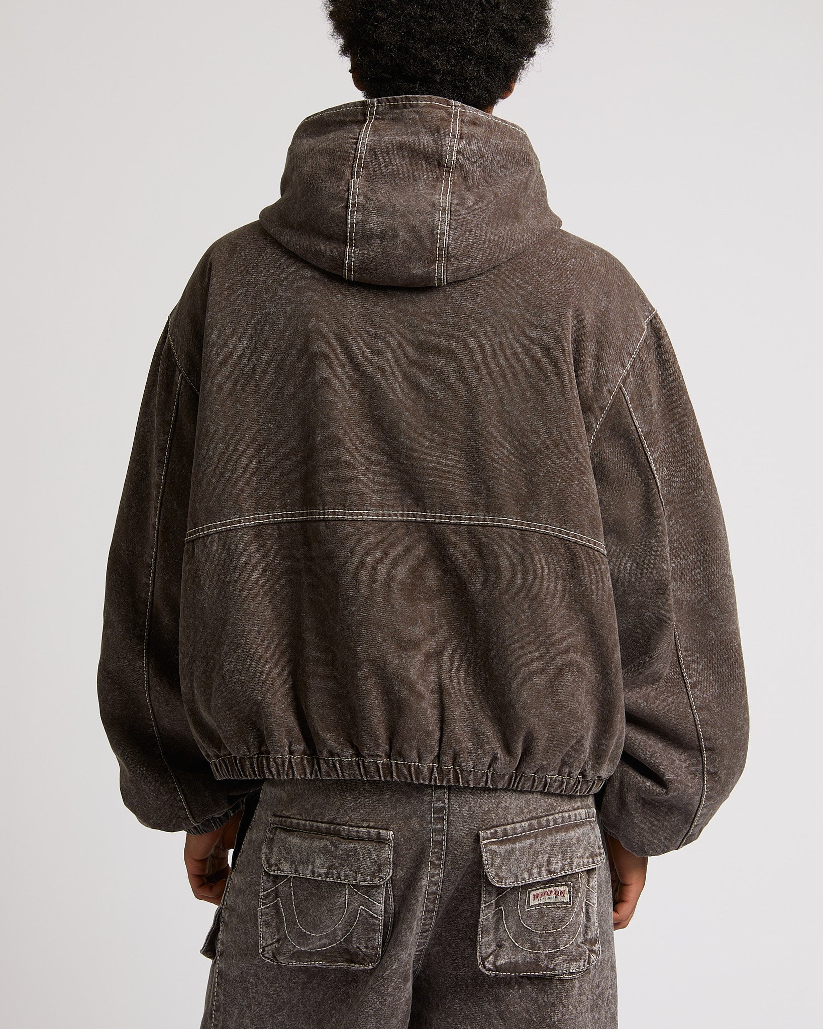 BIG T CINCHED HOODED WRKWR JKT - BROWN ACID WASH