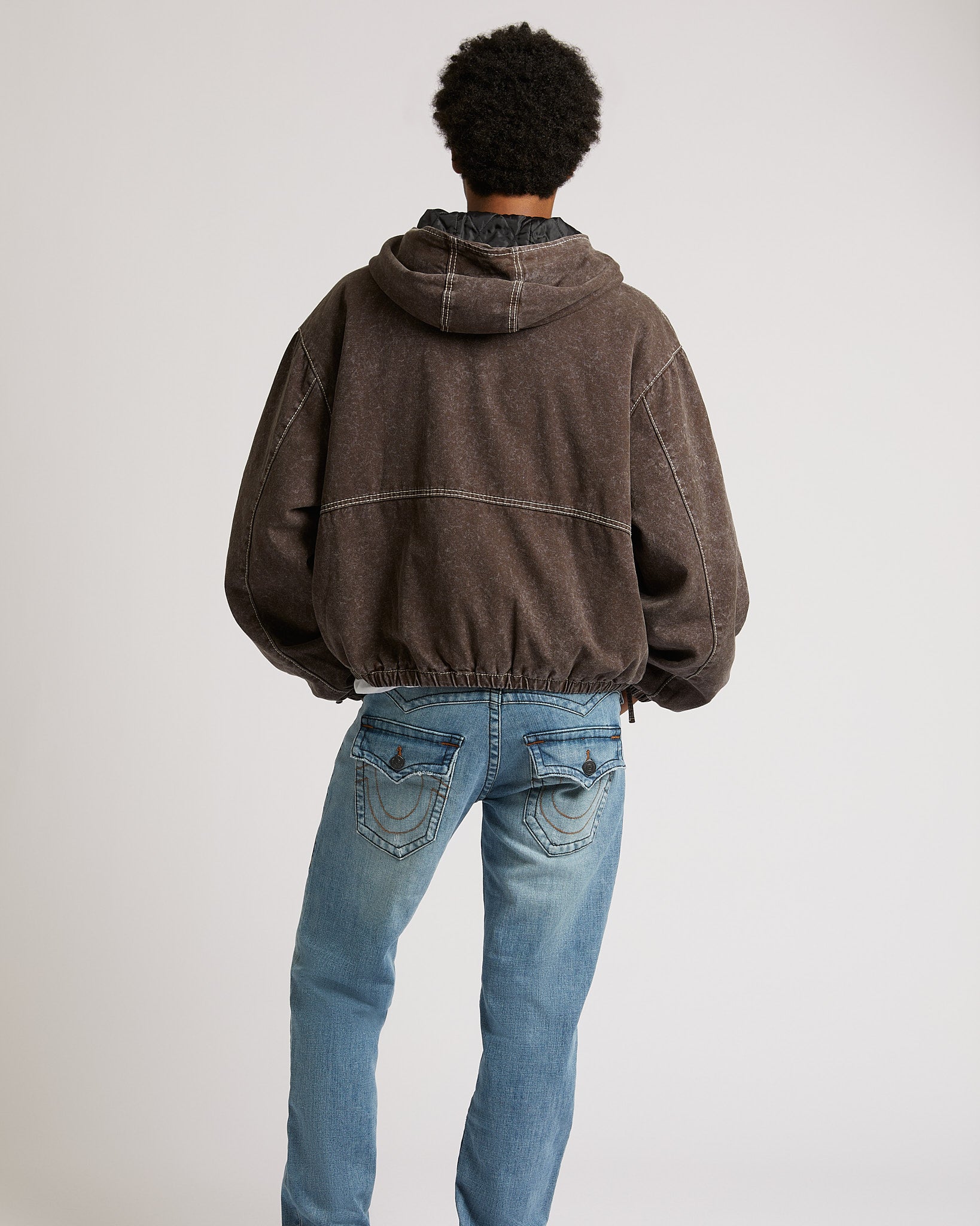 BIG T CINCHED HOODED WRKWR JKT - BROWN ACID WASH