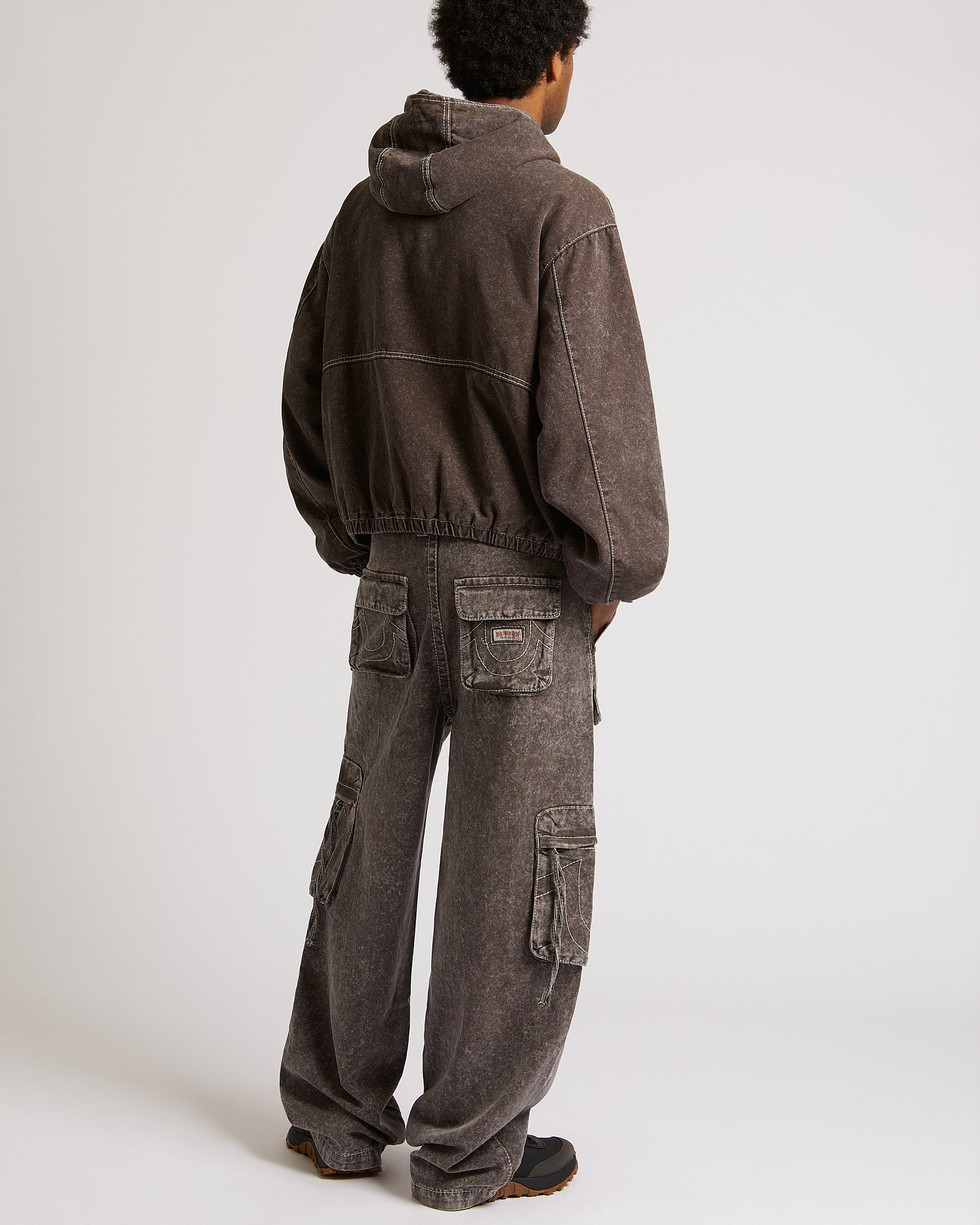 BIG T FASHION CARGO PANT - BROWN ACID WASH