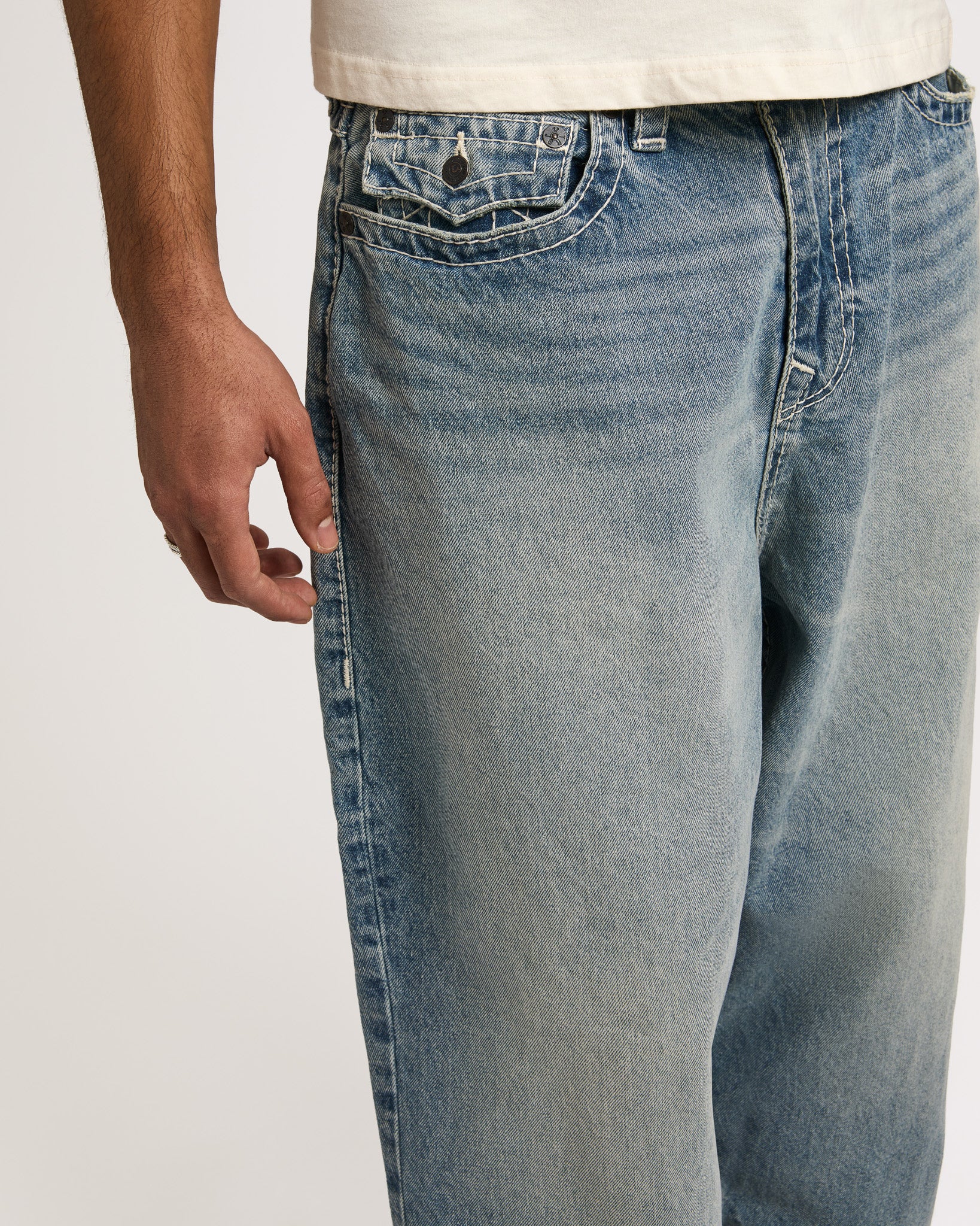 DANNY BARREL BIG T FLAP - SHATTERED MEDIUM INDIGO WASH