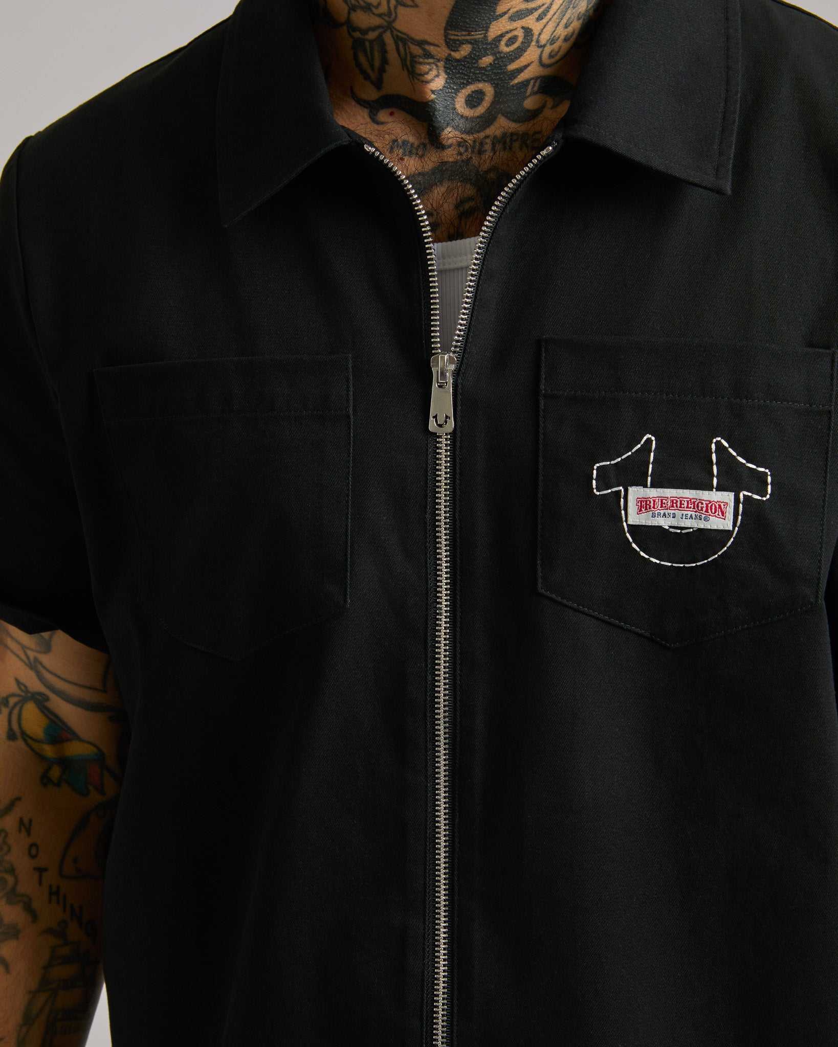 SS FULL ZIP BUDDHA SHIRT - BLACK