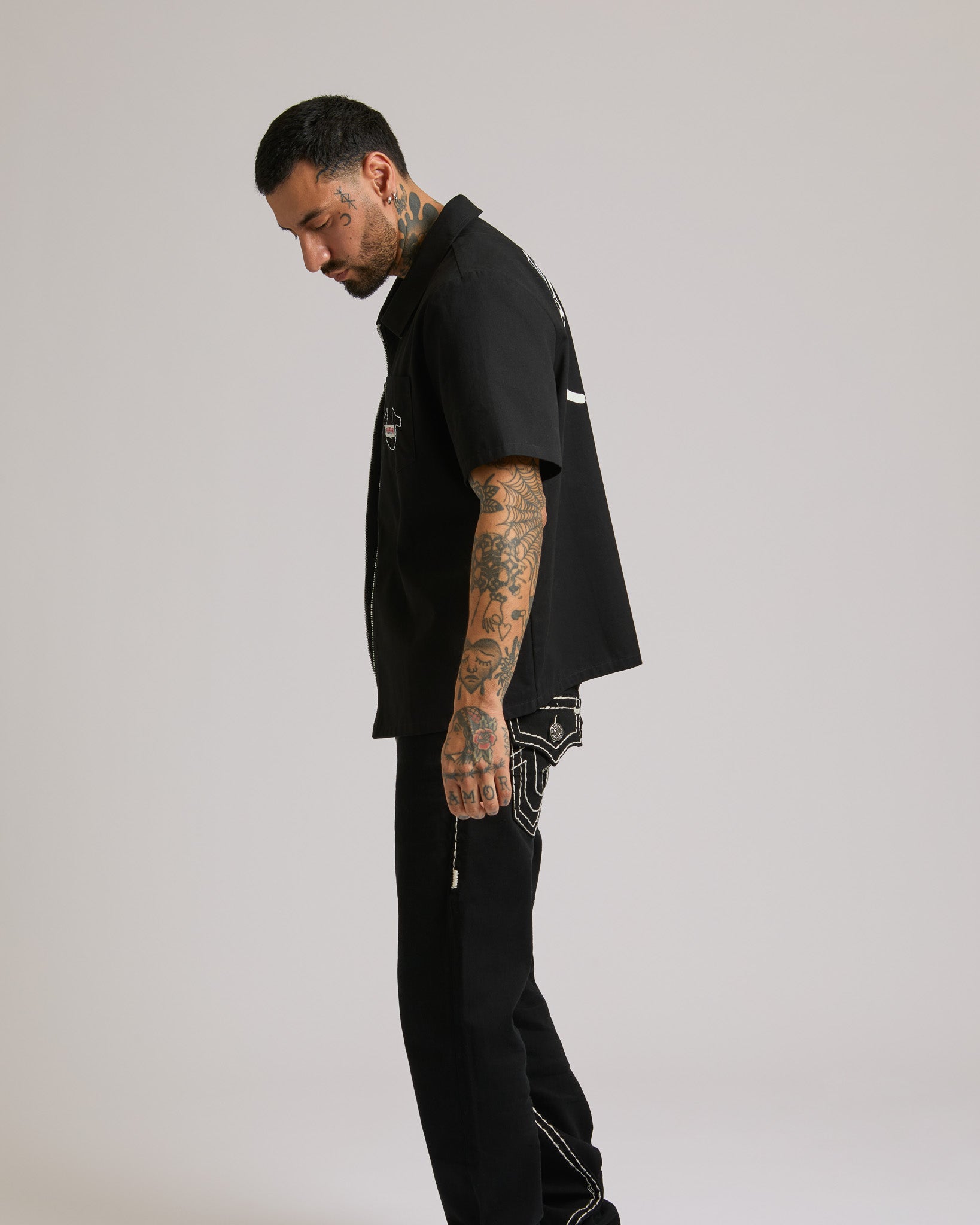 SS FULL ZIP BUDDHA SHIRT - BLACK