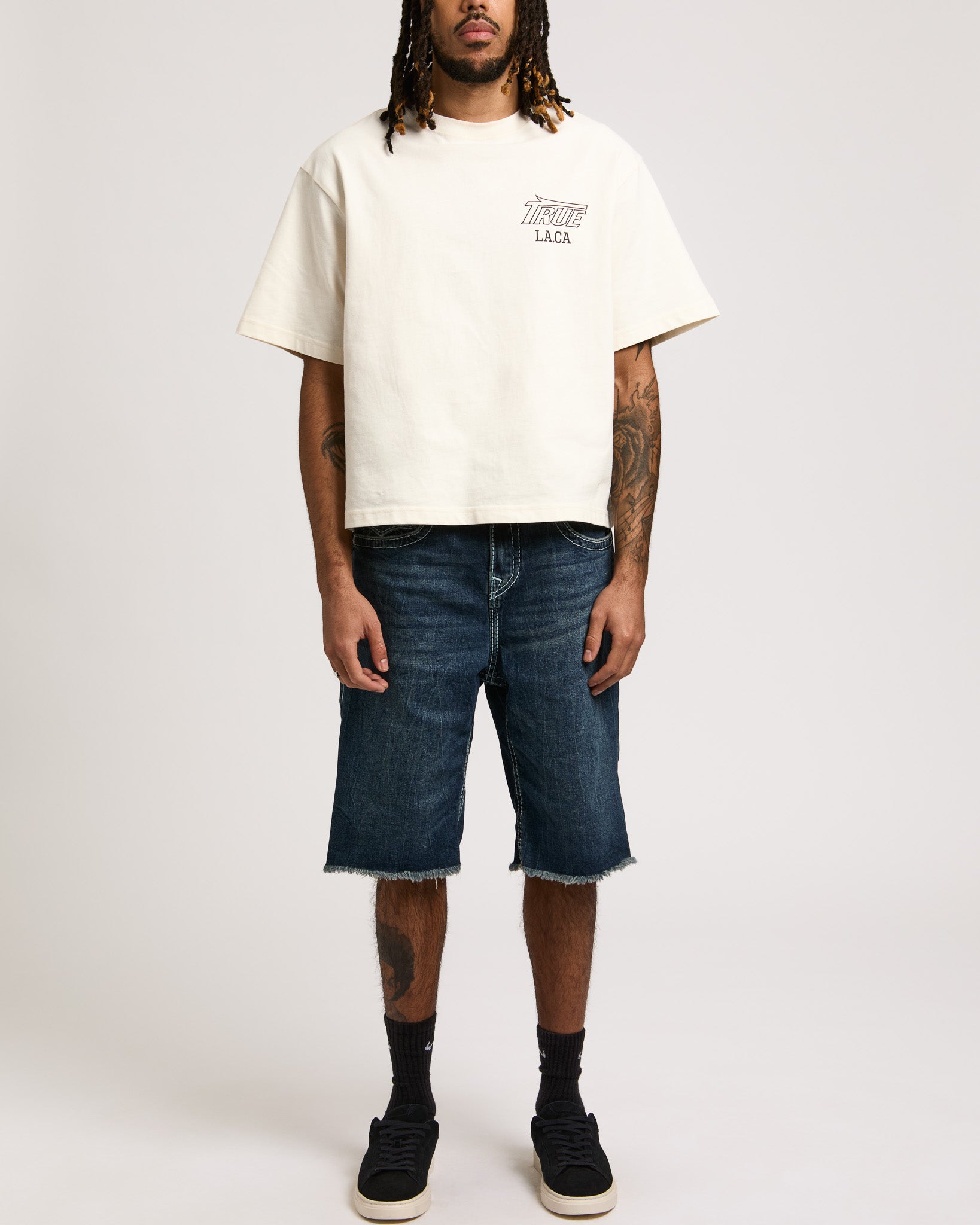 VINNY BIG T FLAP SHORT FRAY - MEDIUM WASH