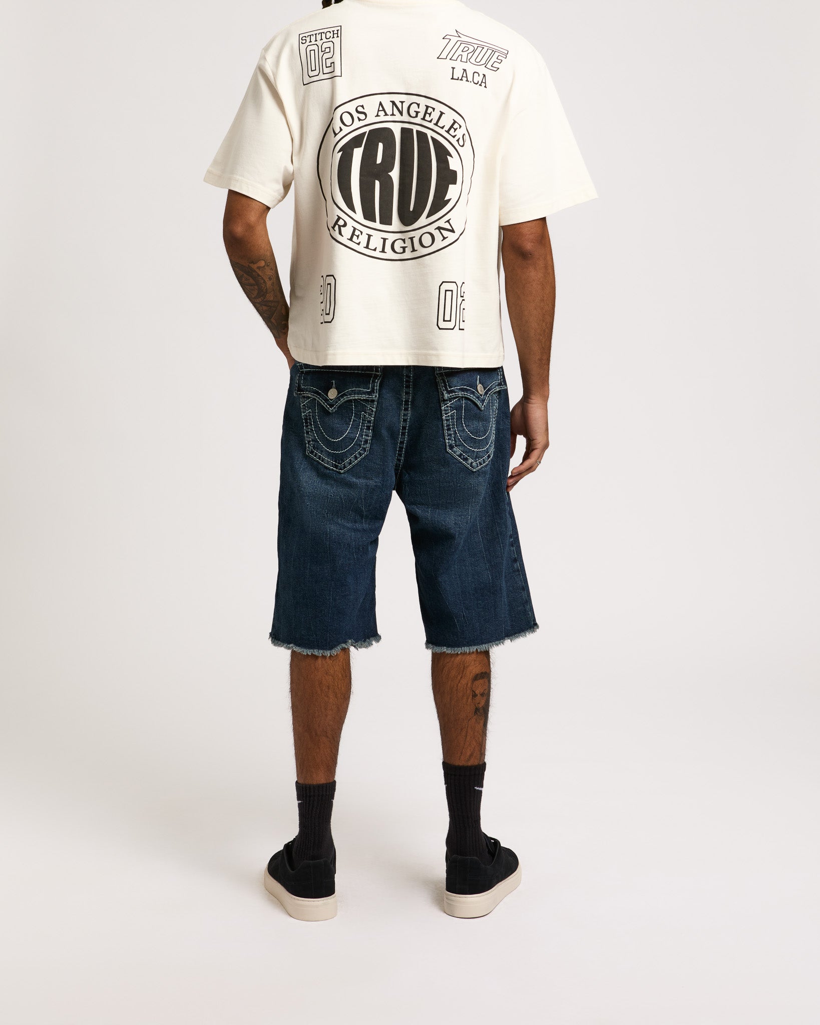 VINNY BIG T FLAP SHORT FRAY - MEDIUM WASH