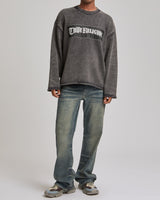 DENIM APPLIQUE WASHED SWEATER - JET BLACK