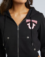 EMBROIDERED SHRUNKEN HOODIE - JET BLACK