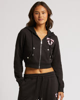 EMBROIDERED SHRUNKEN HOODIE - JET BLACK