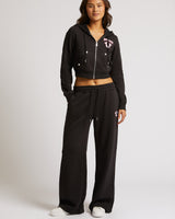 EMBROIDERED CINCHED SWEATPANTS - JET BLACK