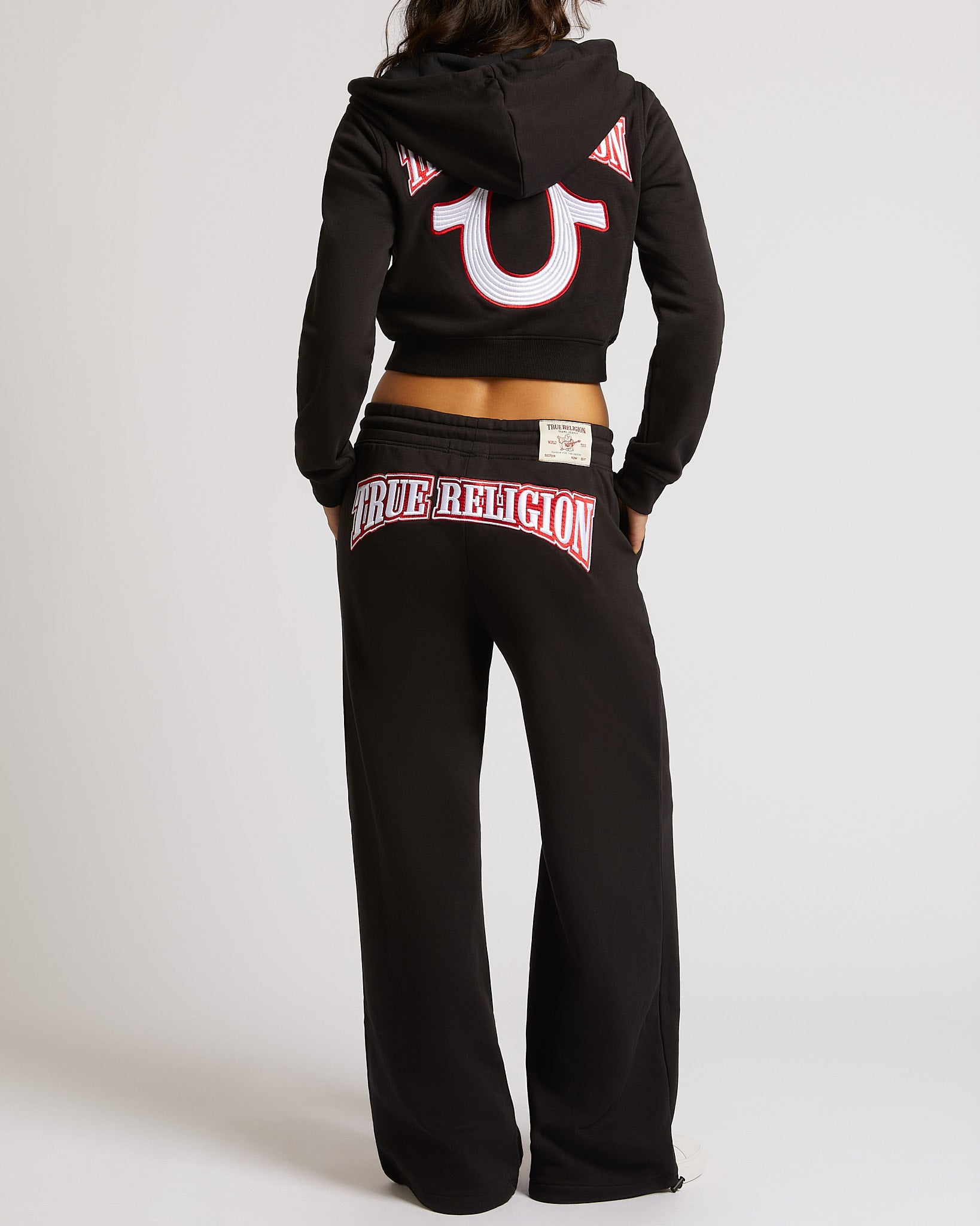EMBROIDERED CINCHED SWEATPANTS - JET BLACK