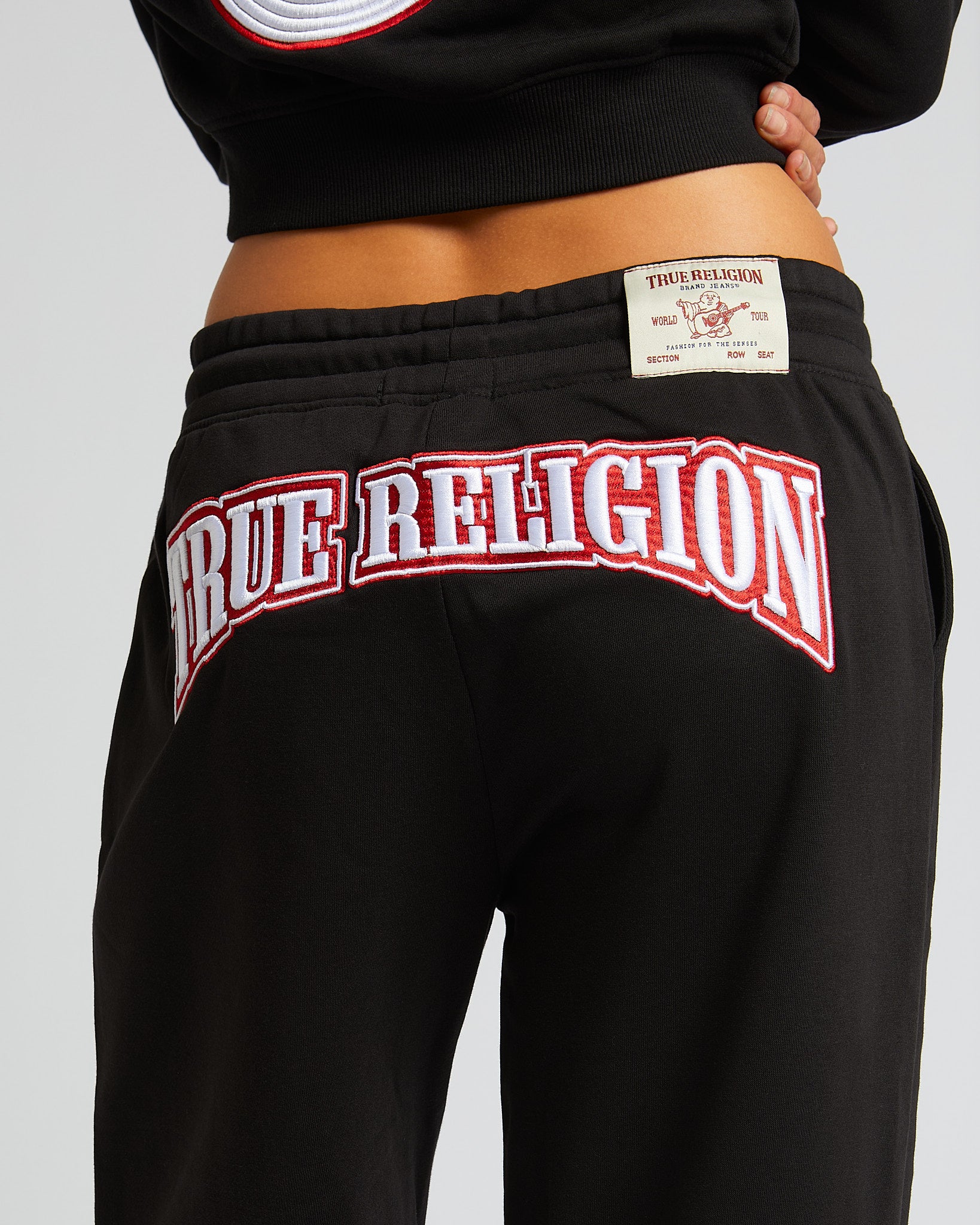 EMBROIDERED CINCHED SWEATPANTS - JET BLACK