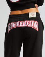 EMBROIDERED CINCHED SWEATPANTS - JET BLACK