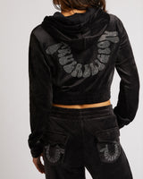 CRYSTAL VELOUR ZIP HOODIE - JET BLACK