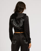 CRYSTAL VELOUR ZIP HOODIE - JET BLACK