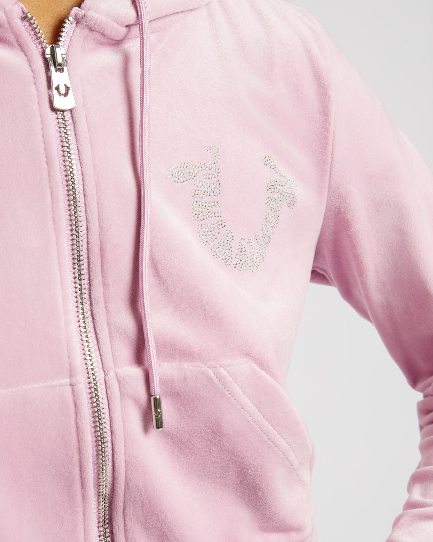 CRYSTAL VELOUR ZIP HOODIE - MAUVE MIST