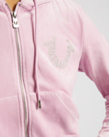 CRYSTAL VELOUR ZIP HOODIE - MAUVE MIST
