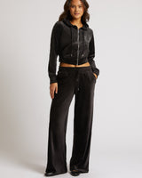CRYSTAL VELOUR ZIP HOODIE - JET BLACK