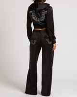CRYSTL VELOUR STRAIGHT LEG PNT - JET BLACK