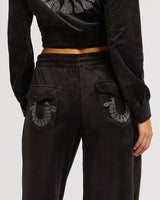 CRYSTL VELOUR STRAIGHT LEG PNT - JET BLACK