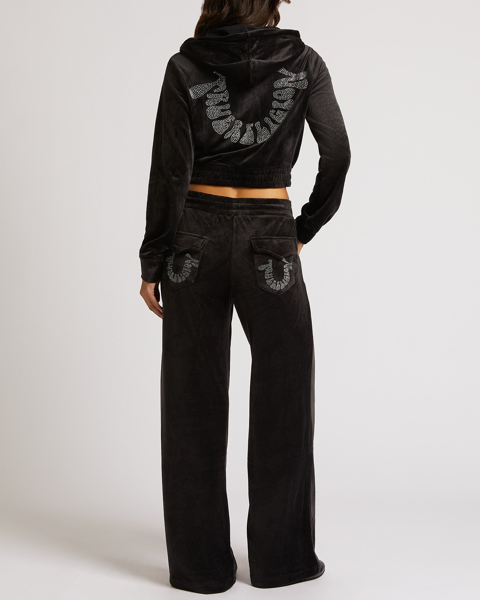 CRYSTL VELOUR STRAIGHT LEG PNT - JET BLACK