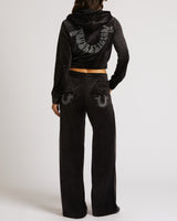 CRYSTL VELOUR STRAIGHT LEG PNT - JET BLACK