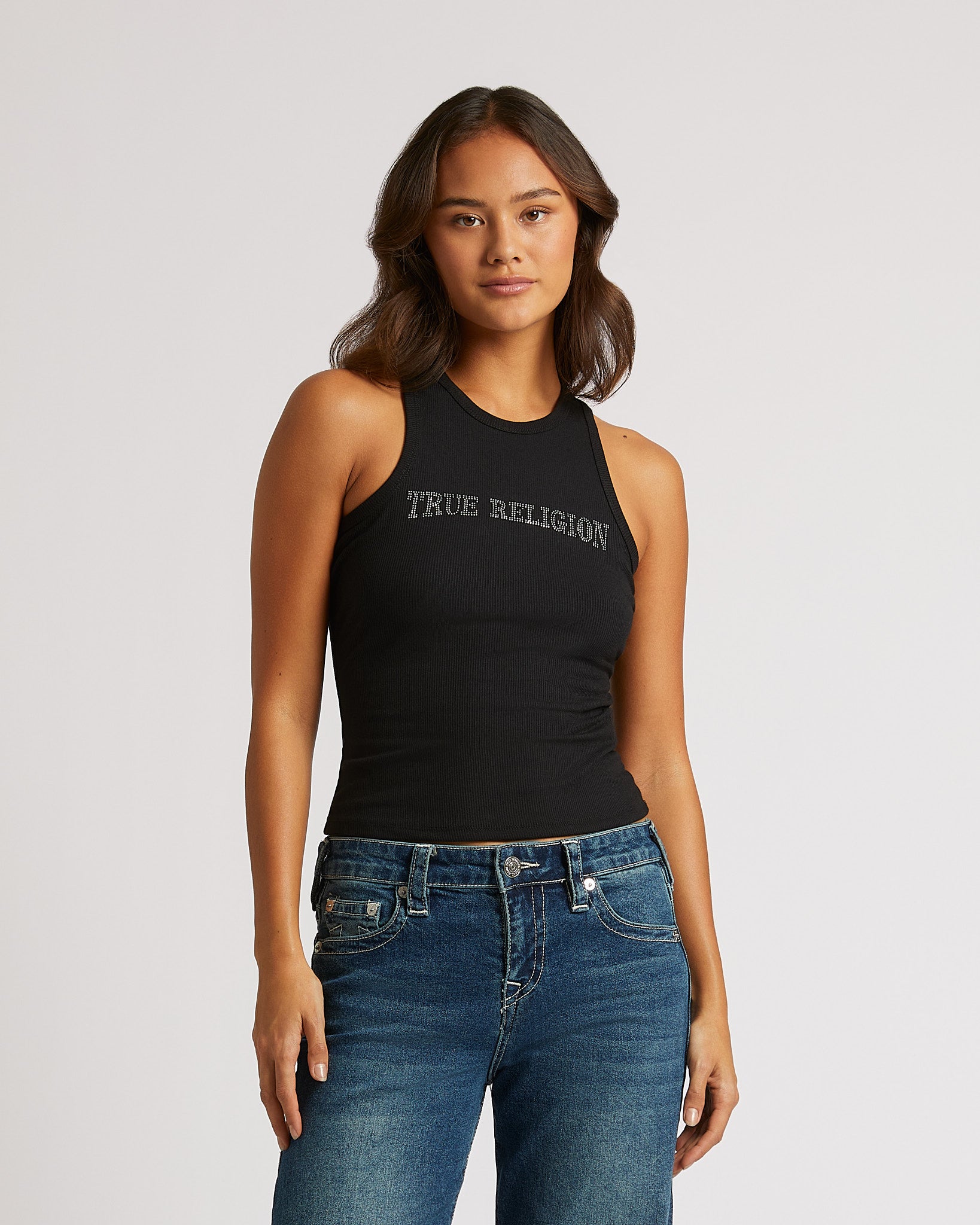 CRYSTAL GODDESS TANK - JET BLACK