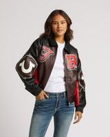 COLOR BLOCKED PU VARSITY JACKET - RED MULTI