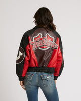COLOR BLOCKED PU VARSITY JACKET - RED MULTI