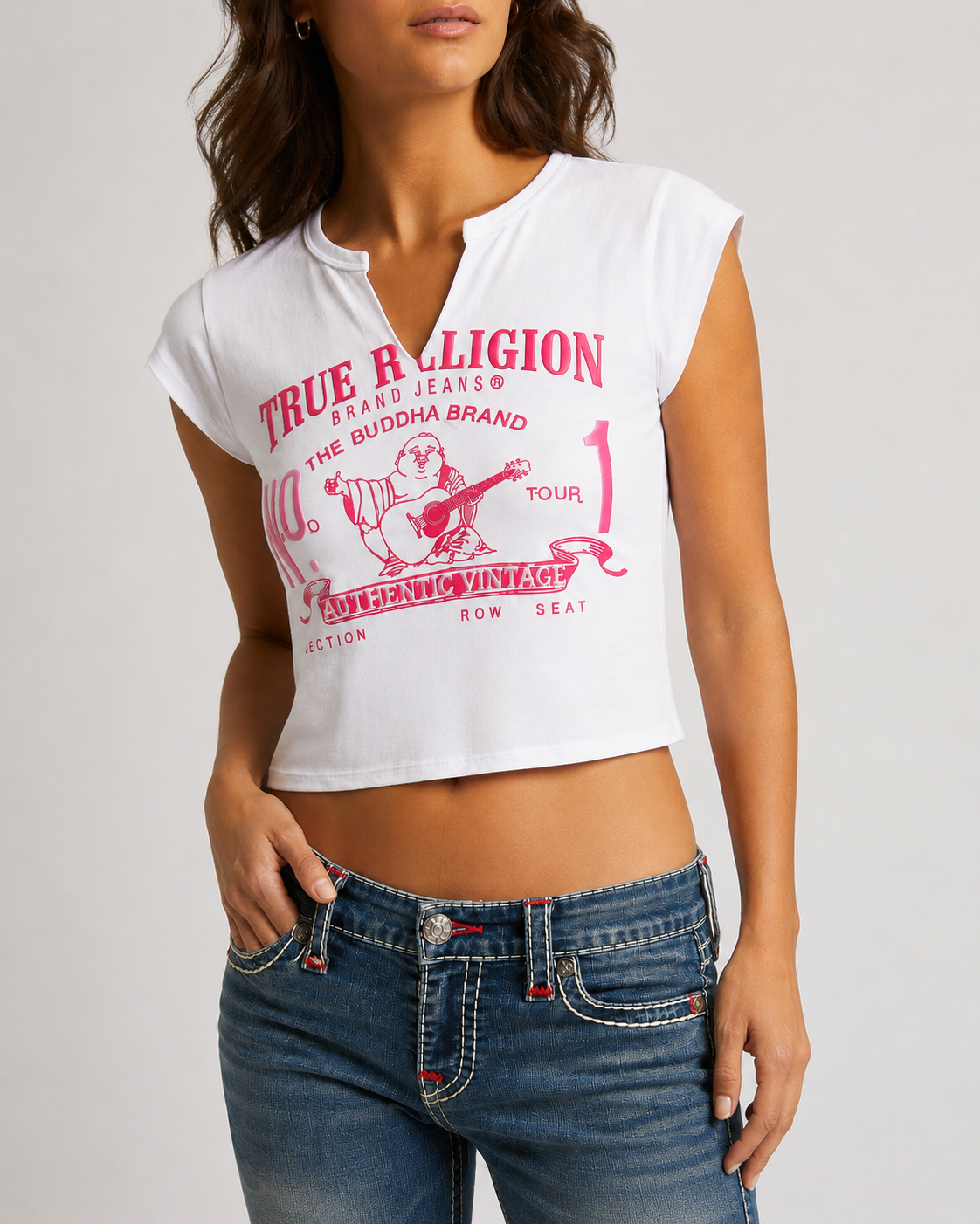 CONTRST STITCH BUDDHA V NOTCH - WHITE