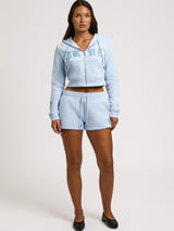 EMBROIDERED LOUNGE SHORTS - CASHMERE BLUE