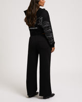 BRANDED APPLIQUE WIDE LEG PANT - JET BLACK