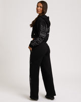 BRANDED APPLIQUE WIDE LEG PANT - JET BLACK