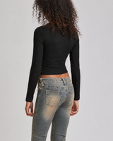 CRYSTAL LS NOTCH TEE - JET BLACK