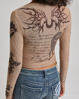 SCOOP NECK TATTOO LS TOP - SILVER MINK