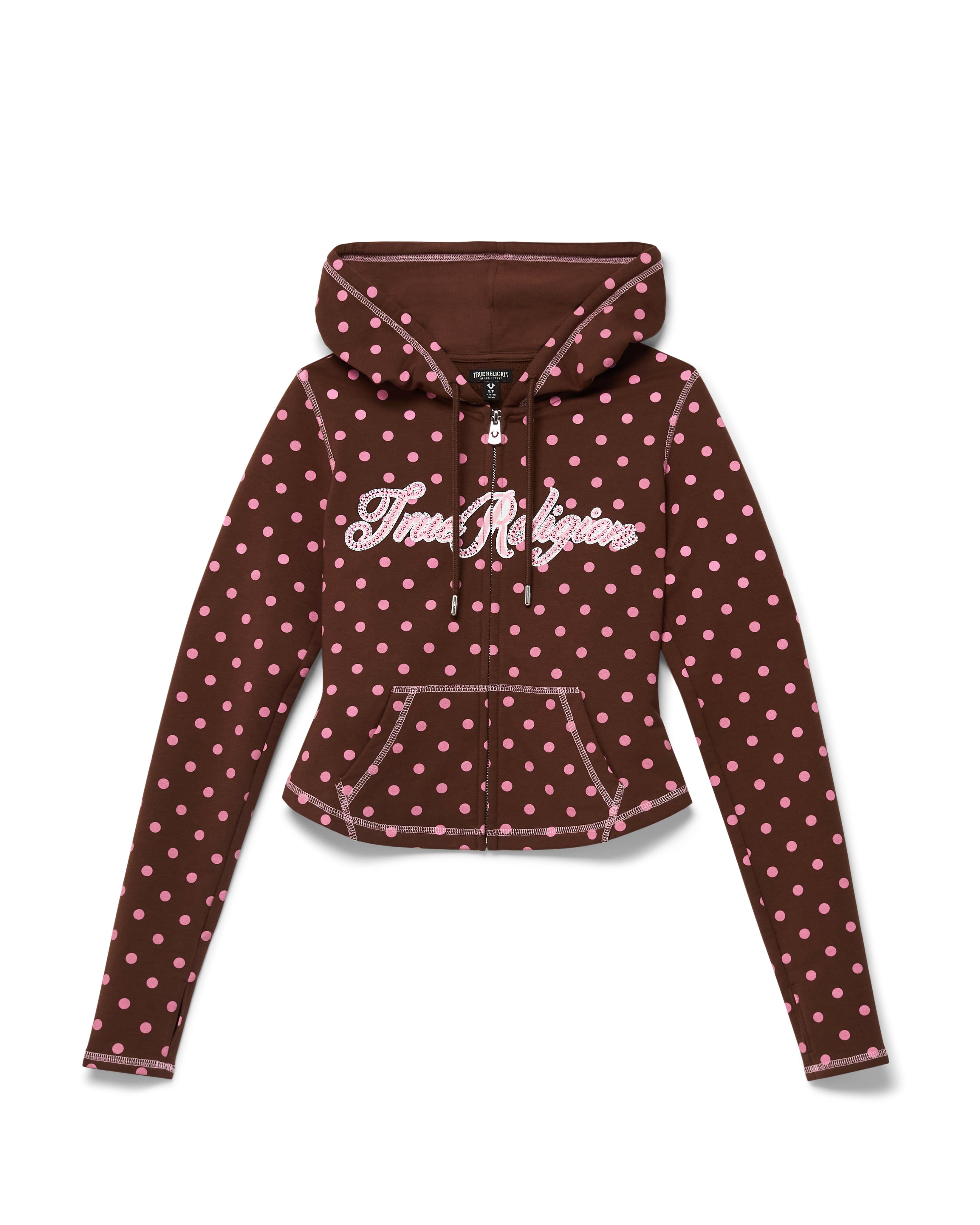 POLKA DOT FITTED ZIP HOODIE - FONDUE FUDGE
