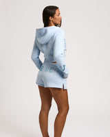 EMBROIDERED SHRUNKN ZIP HOODIE - CASHMERE BLUE