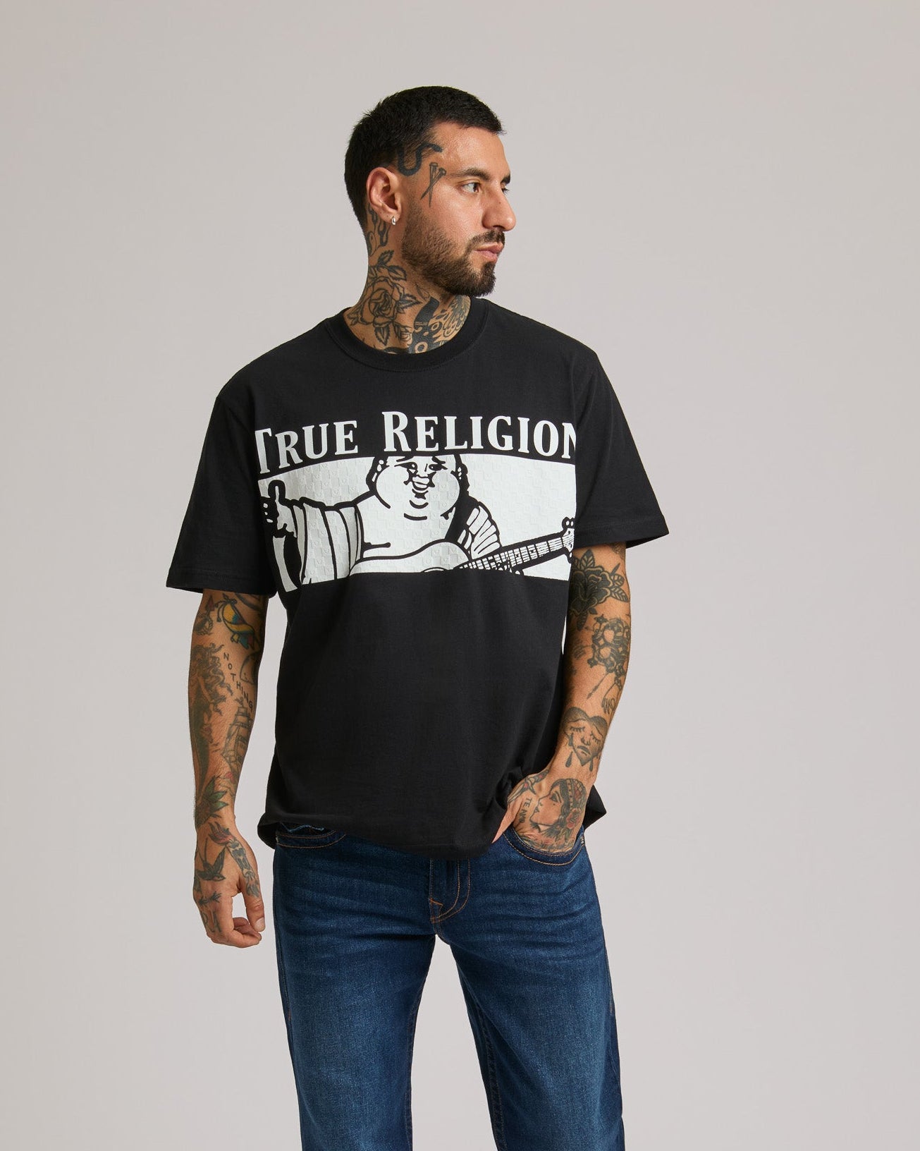 SS CHECKERED BUDDHA TEE - JET BLACK