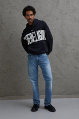 KNIT PANEL TR CINCHED HOODIE - JET BLACK